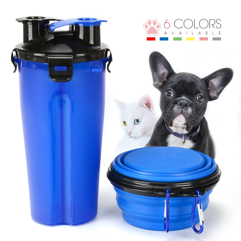 2 in 1 Pet Water Bottle Food Container With Folding Silicone