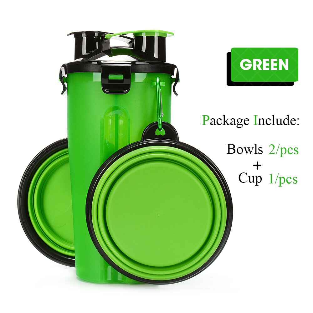 2 in 1 Pet Water Bottle Food Container With Folding Silicone